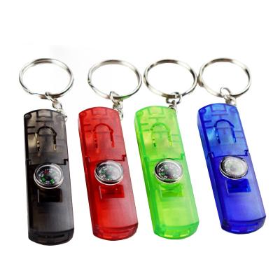 China Multifunctional ABS turbo sound whistle led light key chain with compass whistle keychain for sale