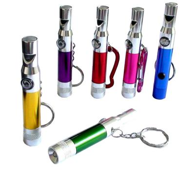 China Promotion Loud Noise Mini LED Torch Flashlight , 3-In-1 Metal Electronic Whistle Key Chain With Compass for sale