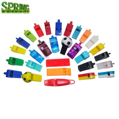 China Outdoor Promotion Colorful Plastic Whistle With String And Clip Logo Children Toy Whistles Custom Wholesale for sale