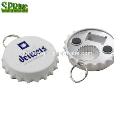 China Sustainable Multifunctional Magnetic Round Shape Lid Plastic Beer Opener With Key Chain for sale