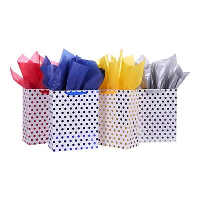 China Custom Shopping Paper Bag Recyclable Creative Multicolor Dots Small Paper Bags With Logo for sale