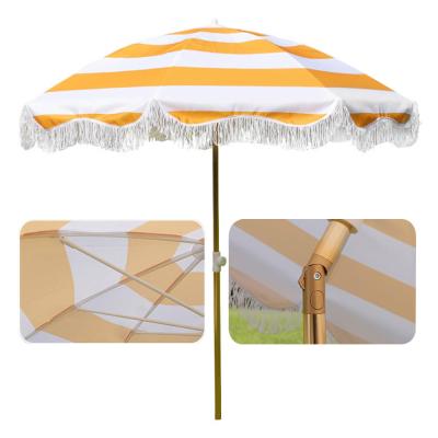 China Sun Protect Bengku Kids Portable Promotional Big Tent Aluminum Pole Fabric For Sun Beach Umbrella With Outside Tassels for sale