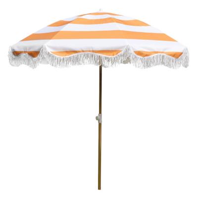 China Sun Protect Bengku Folding Chair Sand Boho Promotional Large Beach Umbrella Luxury Parasol With Tassel for sale