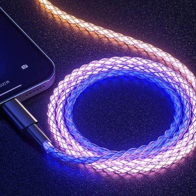 China Flow USB Cable RGB Data Cable Gradient Luminescent Lighting Luminescent Breathing Super Fast Charging Suitable for Type-C Micro Apple Data Charging Data LED Line for sale