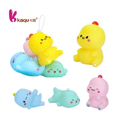 China Cute 4PCS Mini Dinosaurs GrabberToy PVC Dinosaurs Baby Bath Set Sound Animal Squeeze Playing Toy Sets for sale