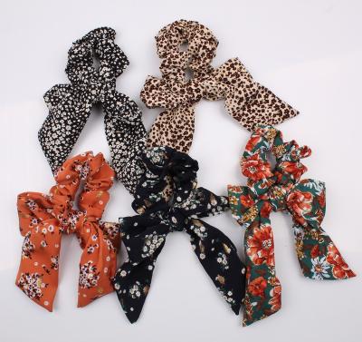 China Fashionable Wholesale Korean Silk Hair Scrunchies Bronzing Flowers And Printed Dots Shapes Scrunchies Ladies Hair Accessories for sale