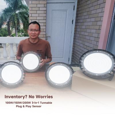 China Warehouse Super Brightness Led New Design Industrial Commercial UFO Warehouse Induction 3 in 1 Dip 100w 150w 200w High Bay Light for sale