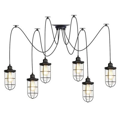 China Retro Simple Metal E27 Chandelier Lights Iron Cage Nordic Lamp Simple Head Industrial Style Creative Attic Modern Pendant Lamp zu verkaufen