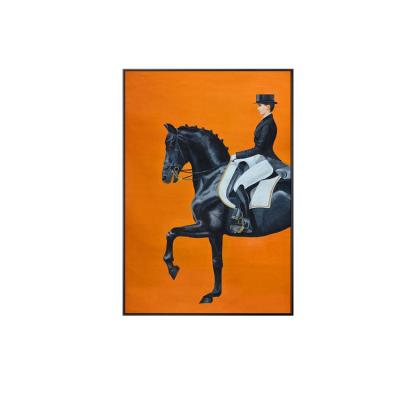 China Classic porch decoration painting modern simple orange British Nordic style character horse oil painting living room wall painting for sale