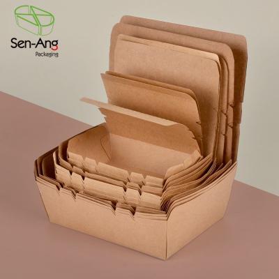 China Recyclable SenAng03 Disposable Eco Friendly Kraft Food Rectangular Take Away 2 Compartment Paper Lunch Box With Window for sale