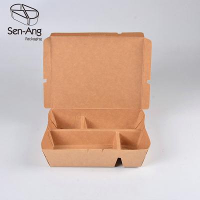 China Recyclable SenAng03 Best Selling Large Takeaway Food Kraft Meal Multi Compartment Paper Bento Box for sale