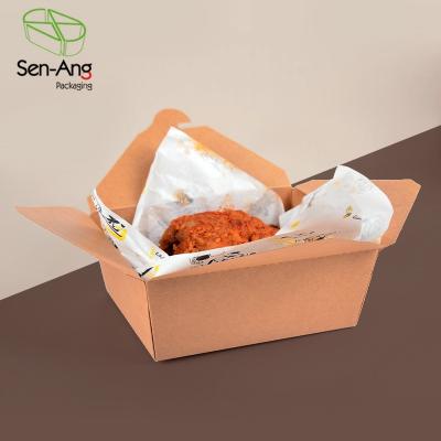 China Recyclable SenAng03 Snack Cookie Fried Chicken Carryout Boxes Container Kraft Paper Takeout Fast Food Box With Window for sale