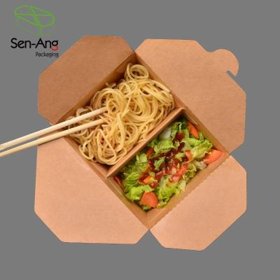 China Recyclable SenAng03 Disposable Eco Friendly Kraft Food Rectangular Take Away 2 Compartment Paper Lunch Box With Window for sale