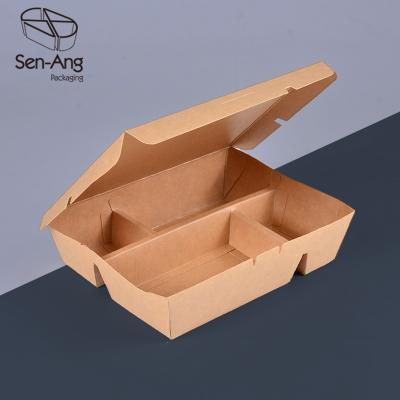 China Recyclable SenAng03 China Kraft Compartment Container Takeaway Fast Food Packaging Paper Boxes for sale