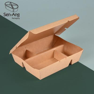 China Recyclable SenAng03 Sales Disposable Lunch Multiple Meal Box 2 3 Compartment Kraft Paper Takeaway Container for sale