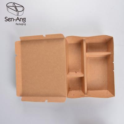 China Recyclable SenAng03 Design 2 Microwave Safe Fast Packing Kraft Paper Compartment Takeaway Food Box for sale