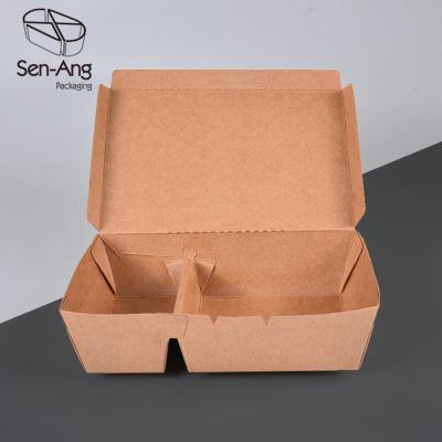 China Recyclable SenAng03 Custom Microwavable 2 Takeaway Multi Compartment Kraft Paper Box Packaging for sale