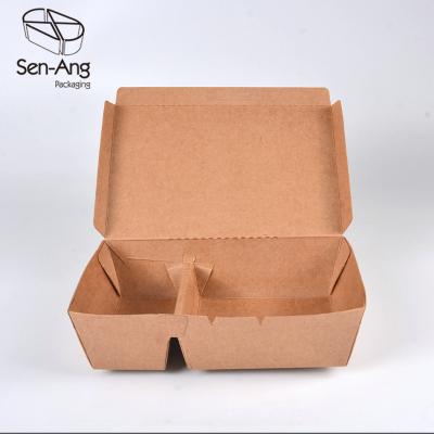 China Recyclable SenAng03 Factory Disposable Bento Lunch Compartment Kraft Paper Packing Box for sale