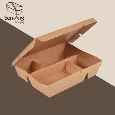 China Recyclable SenAng03 Discount Takeaway Kraft Food Packing Custom Compartment Paper Bento Box With for sale