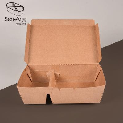 China Recyclable SenAng03 In Stock Takeaway Meal Food Storage Kraft Paper Box With Compartment for sale