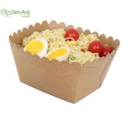 China Recycled Materials SenAng03 In Stock Kraft Customized Grease Proofing Paper Chip Shape Restaurant Box Snack Boat Tray for sale