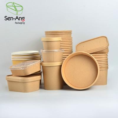 China Recyclable SenAng03 Printed Logo Disposable Take Away Cup Kraft Paper Bowl for sale