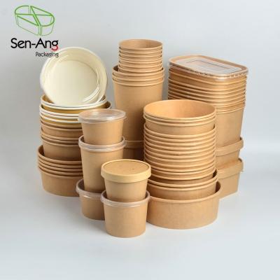 China Eco friendly disposable customizable SenAng03 Wholesale Cover Round Dessert Pla Coating Kraft Square Paper Extra Large Salad Bowl With Lid for sale