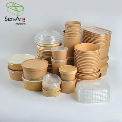 China Eco friendly disposable customizable SenAng03 Multi Size Pe Coating Green Disposable Salad Paper Bowl With Paper Lid for sale