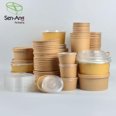 China Eco friendly disposable customizable SenAng03 Top Fashion Waterproof Takeaway Rectangle Kraft Pp Lid Brown Paper Salad Bowl for sale