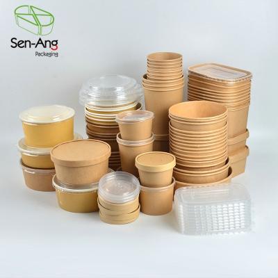 China Eco friendly disposable customizable SenAng03 New Arrival Disposable Pe Coating Salad Dispos Kraft Paper Take Away Bowl With Lid for sale