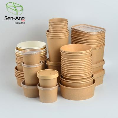 China Eco friendly disposable customizable SenAng03 Custom Logo Kraf Kraft Take Way Custom Disposable Paper Salad Bowl for sale