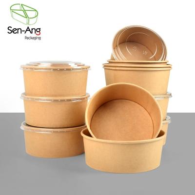 China Eco friendly disposable customizable SenAng03 ODM Eco-friendly Round Kraft Paper Noodle Cup Bowl Salad Container With Lid for sale