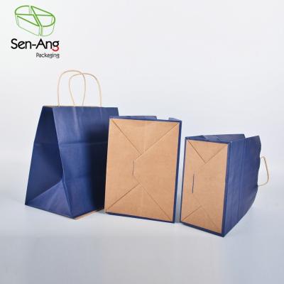 China Recyclable SenAng03 Stand Buy Brown Kraft Gift Paper Bag Packaging Up Shopping Your Own Logo Rope Handle Red Recycled Square Bottom for sale