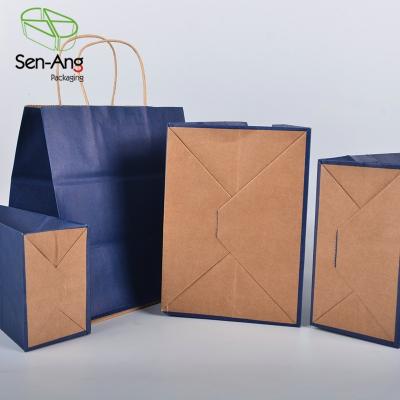 China Recyclable SenAng03 Recycl Shop Custom Logo Eco Friendly Brown Shopping Customize Cooky Takeaway Kraft Paper Bag for sale