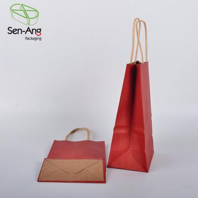 China Recyclable SenAng03 China Eco Friendly Big Size Custom Szie Logo Recyclable Self Recycl Brown Handle Shop Handle Kraft Paper Bag Xixi for sale