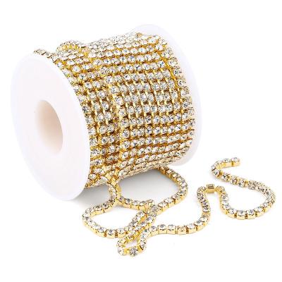 China Clear Glass Cup Chain Rhinestone Crystal Rhinestone Chain Apparel Sewing Custom Flatback Gold Silver Base for sale