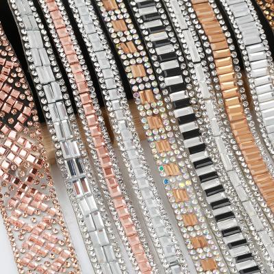 China Brilliant Colors Mix Styles Hotfix Rhinestone Banding Trimming Iron Sew On On Glitter Glass Rhinestone Rhinestone Cup Chain for sale