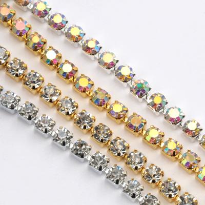 China Shiny Colors SS6 & SS16 Glitter Sew On Rhinestone Cup Chain Crystal Cup Chain Rhinestone Trimming For Decoration for sale