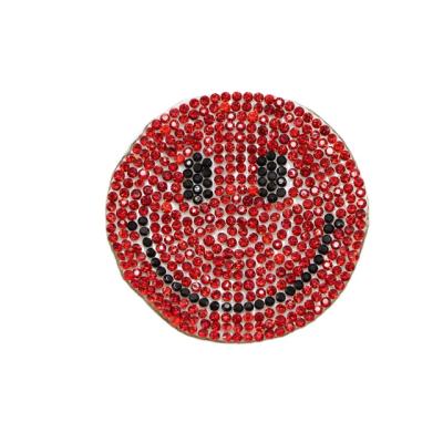 China New Design Flatback Smile Rhinestone Iron On Crystal Patch Kids Women Clothing Applique Hats Accessories for sale