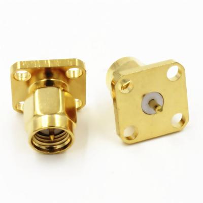 China Base SMA Gold SMA Male 4 Holes Flange Deck Mount Panel Mount Solder Terminal RF Connector for sale