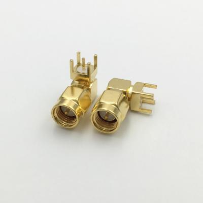 China Brass SMA Male Connector SMA Right Angle Plug PCB Circuit Board Solder Mount RF Adapter 90 Degree Connector for sale