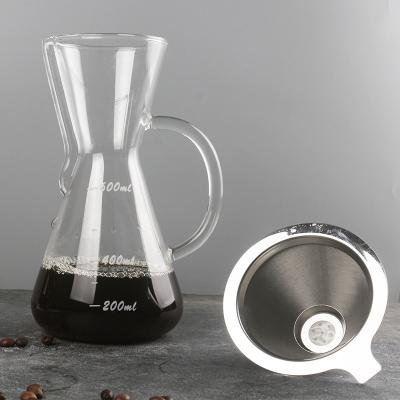 China 600Ml Borosilicate Glass Sustainable Heat Resistant Coffee Maker Pour Over Glass Coffee Pot With Stainless Steel Filter for sale