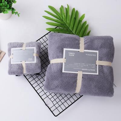 China QUICK DRY Super Soft Coral Microfiber Fleece Towels Gray Microfiber Bath Towel Set for sale