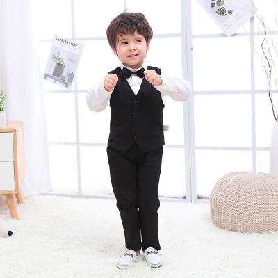 China Factory Direct Selling Detachable Bow Tie Boys Suits Anti Shrink And Sleeve Autumn Party Dress Boys Long Vest Baby Suits for sale