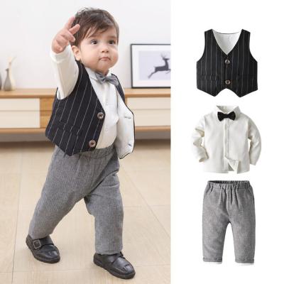 China England Style Anti-shrink Formal Gentleman Baptism Keep Warm Clothes Set Black Infant Coat Baby Boy Wedding Suits for sale