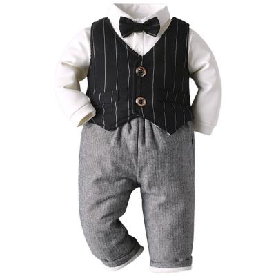 China Good Selling 95% Cotton Turn-Down Collar Gentleman Dress Anti-Shrink Newborn Baby Boy Body Suits for sale