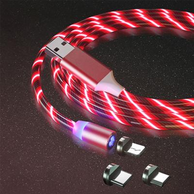 China Wholesale 1m LED MP3/MP4 Player Flowing Light 3 in 1 Magnetic USB Charging Cable for sale