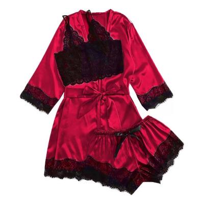 China Custom wholesale 2022 QUICK DRY women's satin pajama set homewear sets robe set for women for sale