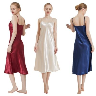 China 2022 QUICK DRY Women Solid Color Pajama Silk Matching One Piece Long Robe Sets Ladies Lace Up Sexy Girl Night Dress for sale