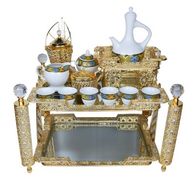 China 2021 Viable Rekebot Art Coffee Table With 17pcs Metal Ethiopian Coffee Set Porcelain for sale